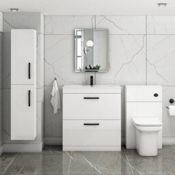 Royal Bathrooms Turin Gloss White 800mm Floor Standing Vanity Unit 2 Drawer With Minimalist Basin Sink & Matt Black Handles - thumbnail 4