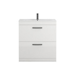 Royal Bathrooms Turin Gloss White 800mm Floor Standing Vanity Unit 2 Drawer With Minimalist Basin Sink & Matt Black Handles - thumbnail 6