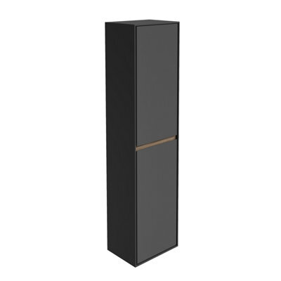 Plum&clay Norton Black & Oak Wall Hung Bathroom Tall Storage Cabinet (H)1600mm (W)400mm - image 1