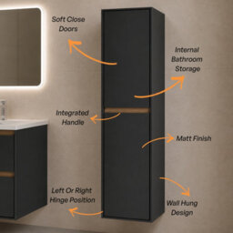 Plum&clay Norton Black & Oak Wall Hung Bathroom Tall Storage Cabinet Bathroom Furniture (H)1600mm (W)400mm - thumbnail 3