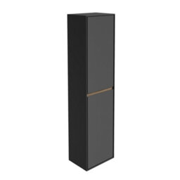 Plum&clay Norton Black & Oak Wall Hung Bathroom Tall Storage Cabinet (H)1600mm (W)400mm - thumbnail 1