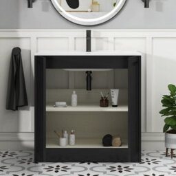 Royal Bathrooms Elmore 800mm Traditional Floor Standing 2 Door Bathroom Vanity Unit With Ceramic Basin Sink - Matt Nocturne Black - thumbnail 5