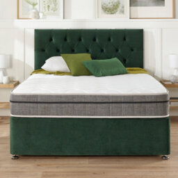 Aspire Olivier Divan And Hybrid Memory Pocket Mattress, Plush Fabric, Strutted Headboard, No Drawers, Pine Green, Small Single - thumbnail 6
