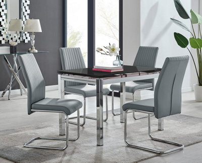 Furniturebox Uk Enna Black Glass Extending Dining Table And 4 Grey Lorenzo Chairs - image 1