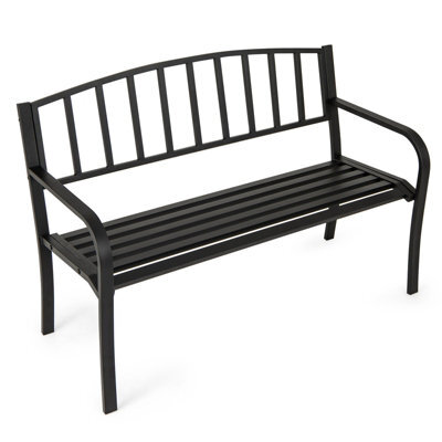 Gainoom 127Cm Outdoor Black Bench Garden Bench With Slatted Backrest - image 1