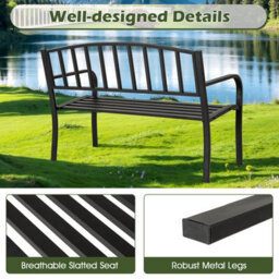 Gainoom 127Cm Outdoor Black Bench Garden Bench With Slatted Backrest - thumbnail 3