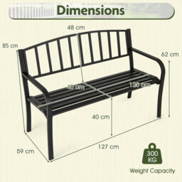 Gainoom 127Cm Outdoor Black Bench Garden Bench With Slatted Backrest - thumbnail 2