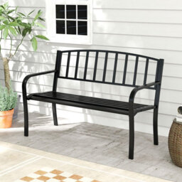 Gainoom 127Cm Outdoor Black Bench Garden Bench With Slatted Backrest - thumbnail 7