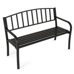 Gainoom 127Cm Outdoor Black Bench Garden Bench With Slatted Backrest - thumbnail 1