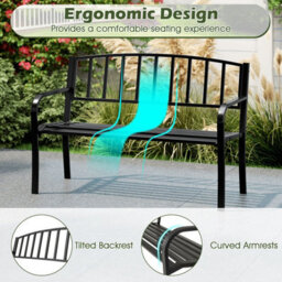 Gainoom 127Cm Outdoor Black Bench Garden Bench With Slatted Backrest - thumbnail 5