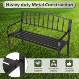 Gainoom 127Cm Outdoor Black Bench Garden Bench With Slatted Backrest - thumbnail 4