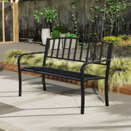 Gainoom 127Cm Outdoor Black Bench Garden Bench With Slatted Backrest - thumbnail 9