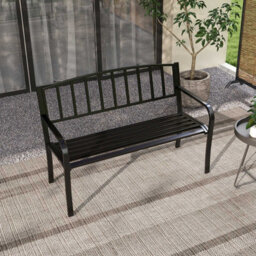 Gainoom 127Cm Outdoor Black Bench Garden Bench With Slatted Backrest - thumbnail 8
