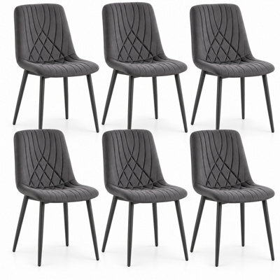 Oira Homes Modern Dark Grey Milo Velvet Dining Chairs Modern Diamond Ribbed Kitchen Dining Chairs Set Of 6 - image 1
