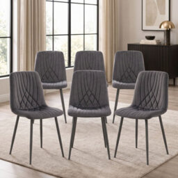Oira Homes Modern Dark Grey Milo Velvet Dining Chairs Modern Diamond Ribbed Kitchen Dining Chairs Set Of 6 - thumbnail 2