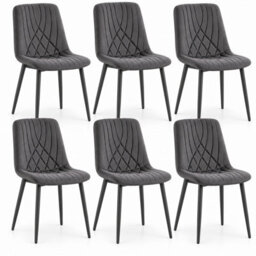 Oira Homes Modern Dark Grey Milo Velvet Dining Chairs Modern Diamond Ribbed Kitchen Dining Chairs Set Of 6 - thumbnail 1