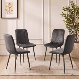 Oira Homes Modern Dark Grey Milo Velvet Dining Chairs Modern Diamond Ribbed Kitchen Dining Chairs Set Of 6 - thumbnail 7