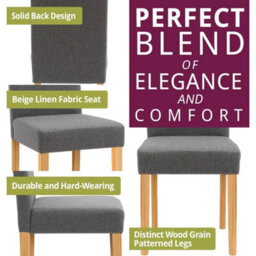 Dining Chairs, Set Of 2 Upholstered Grey Fabric Kitchen Chairs With Wooden Legs - thumbnail 5