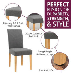 Dining Chairs, Set Of 2 Upholstered Grey Fabric Kitchen Chairs With Wooden Legs - thumbnail 3