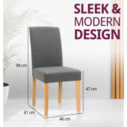 Dining Chairs, Set Of 2 Upholstered Grey Fabric Kitchen Chairs With Wooden Legs - thumbnail 2