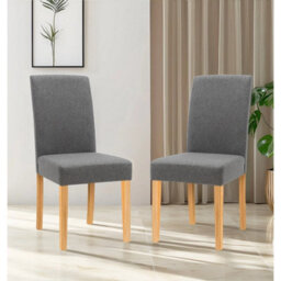 Dining Chairs, Set Of 2 Upholstered Grey Fabric Kitchen Chairs With Wooden Legs - thumbnail 6