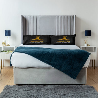 UKBEDFURNITURE Skyline Silver Plush Wingback Divan Bed Base With 54 Inch Headboard & 10 Inch Orthopaedic Mattress - No Storage - image 1