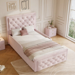 Modernluxe 3Ft Single Bed, 90X190 Cm, Ottoman Bed, Hydraulic Bed, With Headboard And Large Storage Space, Velvet, Pink - thumbnail 3