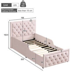 Modernluxe 3Ft Single Bed, 90X190 Cm, Ottoman Bed, Hydraulic Bed, With Headboard And Large Storage Space, Velvet, Pink - thumbnail 4