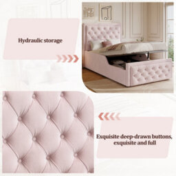 Modernluxe 3Ft Single Bed, 90X190 Cm, Ottoman Bed, Hydraulic Bed, With Headboard And Large Storage Space, Velvet, Pink - thumbnail 5
