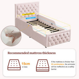 Modernluxe 3Ft Single Bed, 90X190 Cm, Ottoman Bed, Hydraulic Bed, With Headboard And Large Storage Space, Velvet, Pink - thumbnail 7