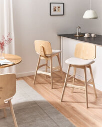 Beliani Set Of 2 Bar Chairs Charleston Wood Light Brown/ Light Beige - thumbnail 2
