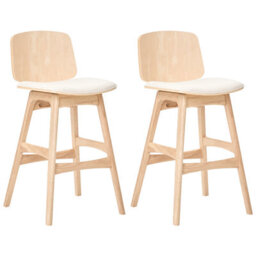 Beliani Set Of 2 Bar Chairs Charleston Wood Light Brown/ Light Beige - thumbnail 1