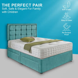 Dining Tables Dallas Matching Headboard Divan Set, 2 Drawer On Same Side With Sprung 1500 Comfort Mattress - Plush Velvet Duck Egg - King - thumbnail 2