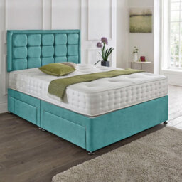 Dining Tables Dallas Matching Headboard Divan Set, 2 Drawer On Same Side With Sprung 1500 Comfort Mattress - Plush Velvet Duck Egg - King - thumbnail 1