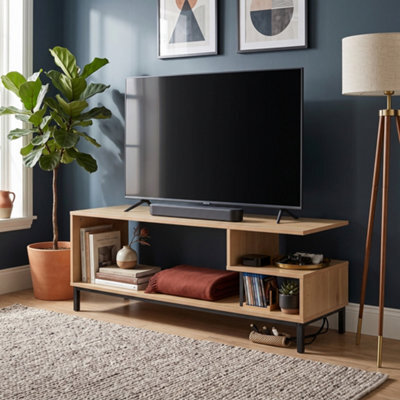 Tv Stand With Shelves And Storage,wooden Tv Console, 106Cm Tv Cabinet, Media Unit For Living Room, Playroom, Industrial (Oak) - image 1