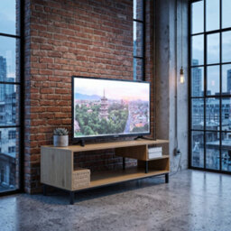 Tv Stand With Shelves And Storage,wooden Tv Console, 106Cm Tv Cabinet, Media Unit For Living Room, Playroom, Industrial (Oak) - thumbnail 6