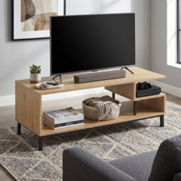 Tv Stand With Shelves And Storage,wooden Tv Console, 106Cm Tv Cabinet, Media Unit For Living Room, Playroom, Industrial (Oak) - thumbnail 5
