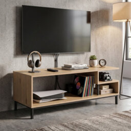 Tv Stand With Shelves And Storage,wooden Tv Console, 106Cm Tv Cabinet, Media Unit For Living Room, Playroom, Industrial (Oak) - thumbnail 3