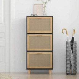 Berkfield Durable Shoe Cabinet Black 52X25X115 Cm Engineered Wood&natural Rattan - thumbnail 3