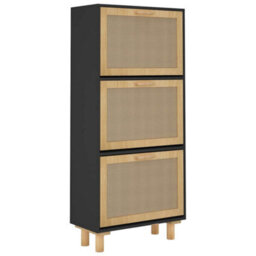 Berkfield Durable Shoe Cabinet Black 52X25X115 Cm Engineered Wood&natural Rattan - thumbnail 4