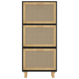 Berkfield Durable Shoe Cabinet Black 52X25X115 Cm Engineered Wood&natural Rattan - thumbnail 5