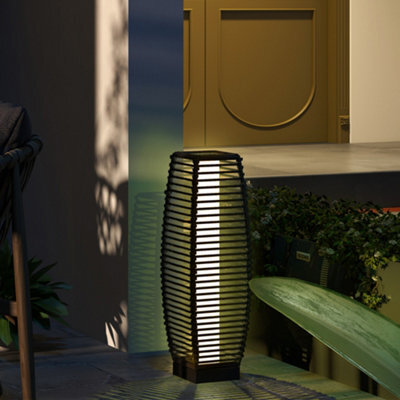 Outsunny Rattan Solar Floor Lamp W/ Auto On/off Led Light For Porch, Yard, Grey - image 1