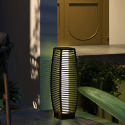Outsunny Rattan Solar Floor Lamp W/ Auto On/off Led Light For Porch, Yard, Grey