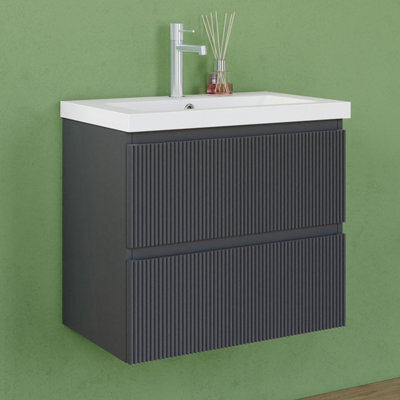 AVER-GROWTH 600mm Wall Hung Bathroom Vanity Unit With Basin Matt Grey Sink Unit Bathroom Storage Cabinet Set
