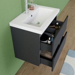 AVER-GROWTH 600mm Wall Hung Bathroom Vanity Unit With Basin Matt Grey Sink Unit Bathroom Storage Cabinet Set - thumbnail 2