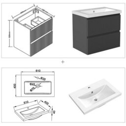 AVER-GROWTH 600mm Wall Hung Bathroom Vanity Unit With Basin Matt Grey Sink Unit Bathroom Storage Cabinet Set - thumbnail 4