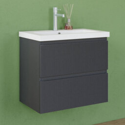 AVER-GROWTH 600mm Wall Hung Bathroom Vanity Unit With Basin Matt Grey Sink Unit Bathroom Storage Cabinet Set - thumbnail 1