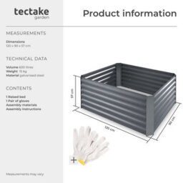 Tectake Raised Bed Salvia - Galvanised Steel, Weather-Resistant, 600 L Capacity 120 X 90 X 57 Cm - Silver - thumbnail 6