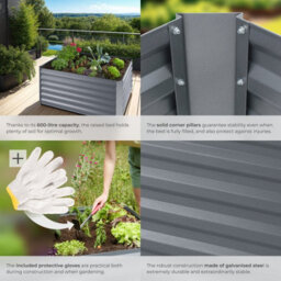 Tectake Raised Bed Salvia - Galvanised Steel, Weather-Resistant, 600 L Capacity 120 X 90 X 57 Cm - Silver - thumbnail 4