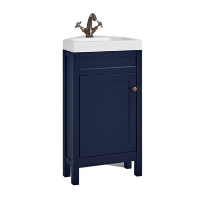 Homestylestore 450mm Navy Blue Floorstanding Corner Bathroom Vanity Unit And Aged Bronze Round Handle - image 1